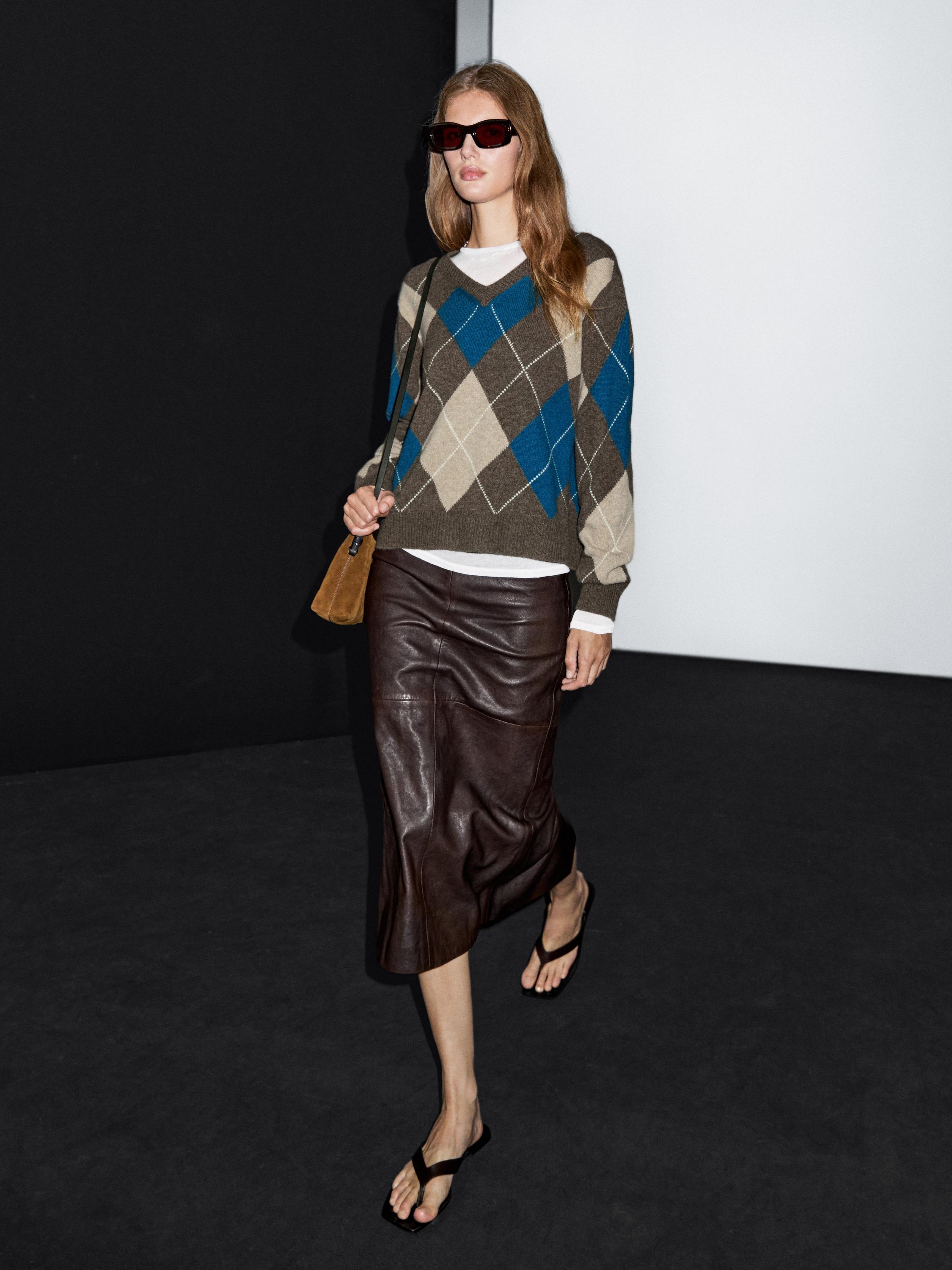 Pull losangé en maille de laine mélangée